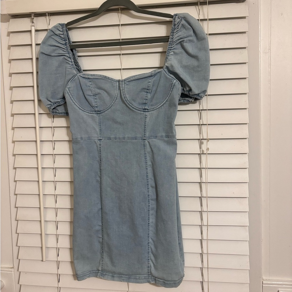 Fashion Nova Light Blue Puff Sleeve Mini Dress